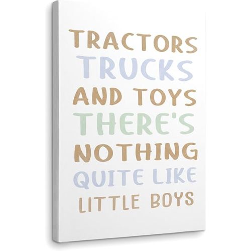 Tractors Trucks And Toys There’s Nothing Quite Like Little Boys Framed Canvas Wall Art Decor 16×24 inch, Baby Boy Nursery Print Painting Artwork Home Wall Decoration For Boys Kids Room Bedroom
