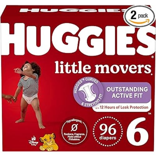 Amazon.com: Huggies Size 6 Diapers, Little Movers Baby Diapers, Size 6 (35+ lbs), 96 Ct (2 Packs of 48), Packaging May Vary : Baby