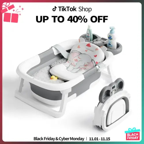 Napei Foldable Baby Bathtub with Real-Time Temp Monitor, Floating - TikTok Shop