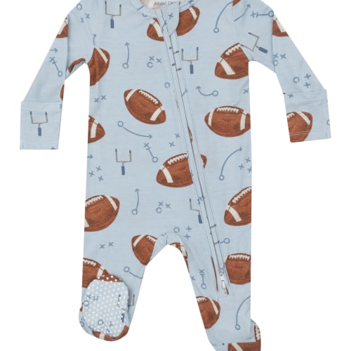 2-Way Zip Footie, Footballs Blue