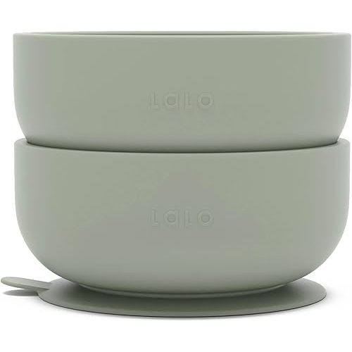 Lalo Suction Bowls - 2 Pack, 100% Silicone Non-Toxic BPA-Free Baby Bowls with Suction Base To Prevent Accidental Tip-Overs - Silicone Bowls For Babies And Toddlers - Sage