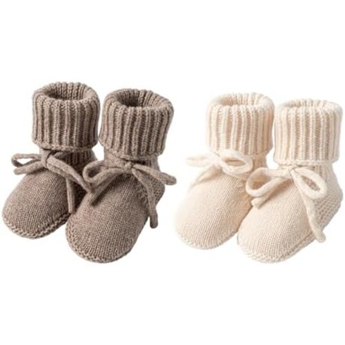 Baby Booties Knit Wool Warm Soft Socks Shoes for Newborn to Walking Cozy First Walkers for Infant Boy Girl 2 Pairs