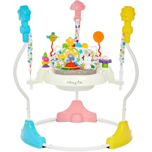 Dream On Me Zany 2-in-1 Baby Activity Center and Bouncer in Star Print, Sturdy and Strong Frame, 3 Height Positions, 360° Rotating Seat, 12 Songs with Flash Lights