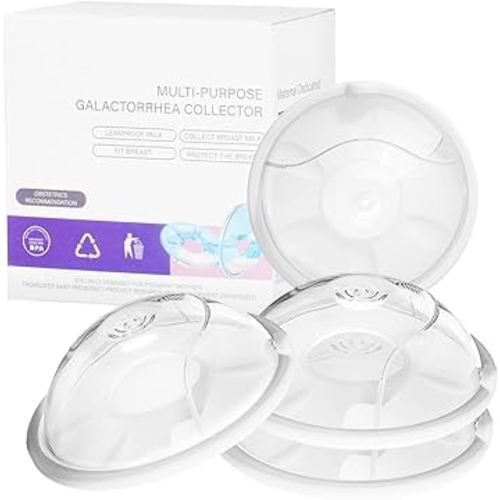 Breast Milk Collector, Milk Catcher for Breastfeeding, Breast Shells, Shields for Sore Cracked Nipple, Reusable Silicone Breast Milk Collection Cups for Nursing, 4 Pack