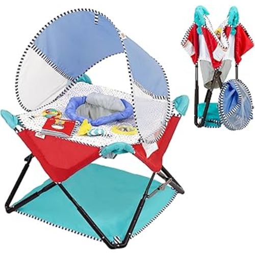 Bright Starts Pop 'N Jump Portable Activity Jumper, Indoor/Outdoor Use, Sweet Treats with 4 Sensory Toys, Ages 6-12 Months