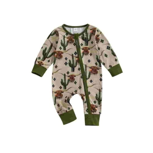 Wassery Western Baby Boys Jumpsuit Long Sleeve Cow/Horse Print Zipped Romper Bodysuits Newborn Autumn Country Cowboy Coming Home Clothes