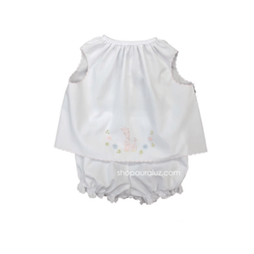 Auraluz Girl Sleeveless 2pc Set...White with pink scallop trim and emb – AURALUZ