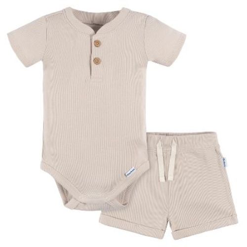 Gerber Baby Boys' 2-pack Bodysuit And Shorts Set, Beige, Newborn