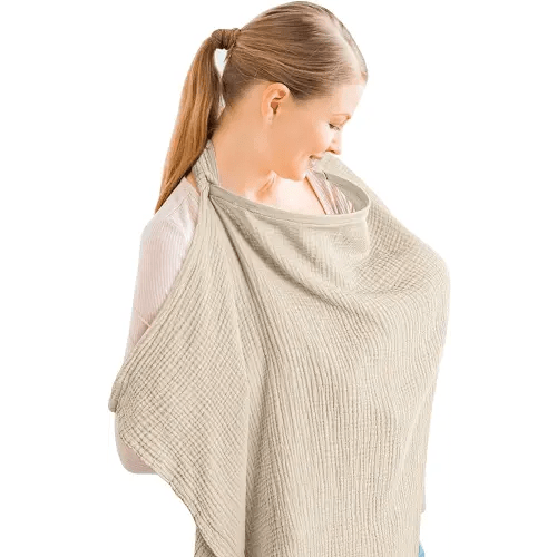 Konssy Muslin Nursing Cover for Baby Breastfeeding, Breathable 100% Cotton Breastfeeding Cover with Rigid Hoop for Mother Nursing Apron, Multi-use Carseat Canopy (Summer Wheat)