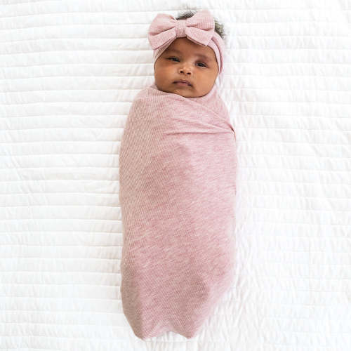 Heather Mauve Ribbed Swaddle & Luxe Bow Headband Set - Little Sleepies