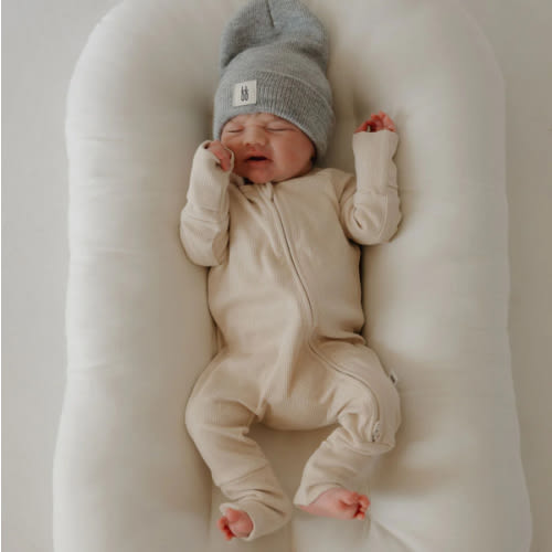 Bamboo Zip Pajamas | Ribbed Cream