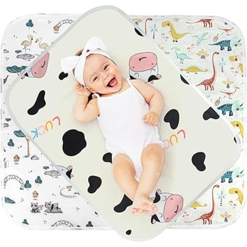 Doublures de matelas à langer 3PCS Matelas à langer pour bébé 100% imperméable portable absorbant Couvre-table à langer pour la maison et les voyages (Rose Noir)