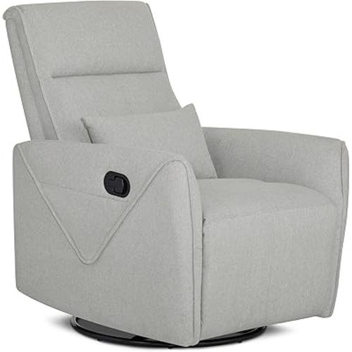 Evolur Sylas Nursery Glider Chair in Luxe Grey - Manual Recliner with 360° Swivel, Lumbar Support, Tufted Back & Side Pockets - Modern Rocking Chair for Baby Room, Nursery & Living Room
