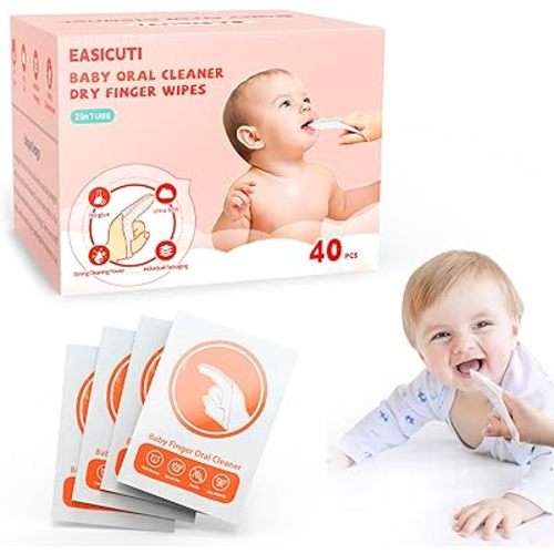 EASICUTI 40Pcs Baby Finger Toothbrush, Dry Wipes Baby Toothbrush, Baby Tongue Cleaner, Newborn Tooth and Gum Wipes, Baby Oral Cleaner, Infant Toothbrush Mouth Cleaner for 0-36 Month