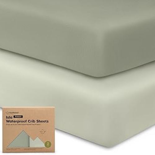 2-Pack Waterproof Baby Crib Sheets for Boys, Girls - 52x28 Viscose Derived from Bamboo Toddler Bed Sheet Neutral, Fitted Crib Mattress Protector Cover for Baby Bedding, Soft & Gentle (Lichen)