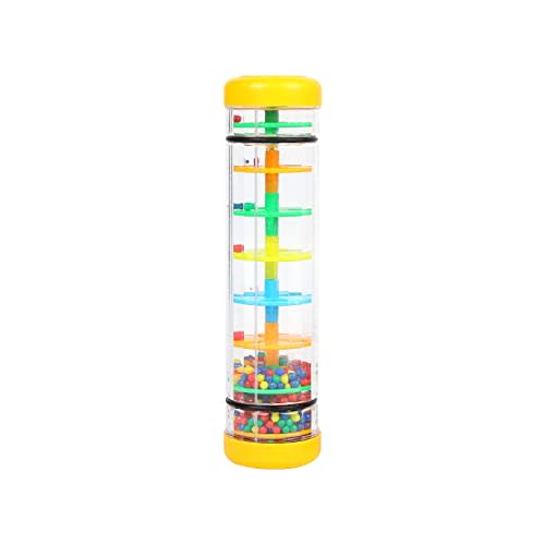 Rainmaker 8 inch Mini Rain Stick for Babies Rattle Tube Rain Stick Shaker Music Sensory Auditory Instrument Toy for Baby Child Girl (8 inch Yellow)