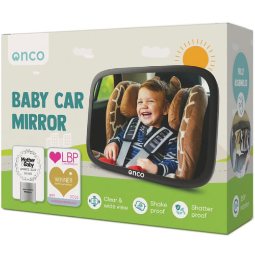 Onco Baby Car Mirror Rear Facing - Double Award-Winning Convex Car Mirror for Baby, 100% Shatterproof & Shakeproof with 360° Rotation, Newborn Essentials (9.6 x 6.9 in)