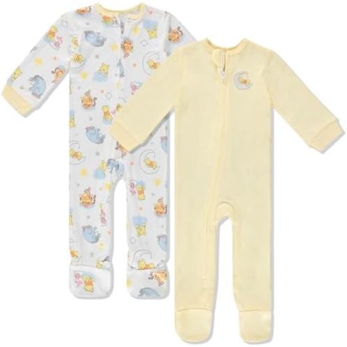 Disney Baby Onesies 2 Pack Zip-Up Sleeper - Winnie The Pooh, Monsters Inc, Dumbo, Bambi - Newborn Girls & Baby Boy's Pajamas