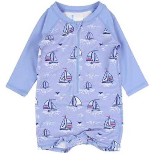RUGGEDBUTTS Baby/Toddler Boy Swimsuit, One Piece Zipper Rash Guard Sunsuit with UPF 50+ Sun Protection