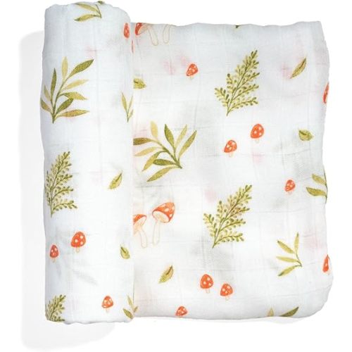 Rookie Humans Super Soft Viscose from Bamboo Muslin Swaddle Blankets for Baby Girls and Boys – Silky Soft - 47 x 47 inches Swaddling Blankets - Newborn Baby Essentials, Mushrooms