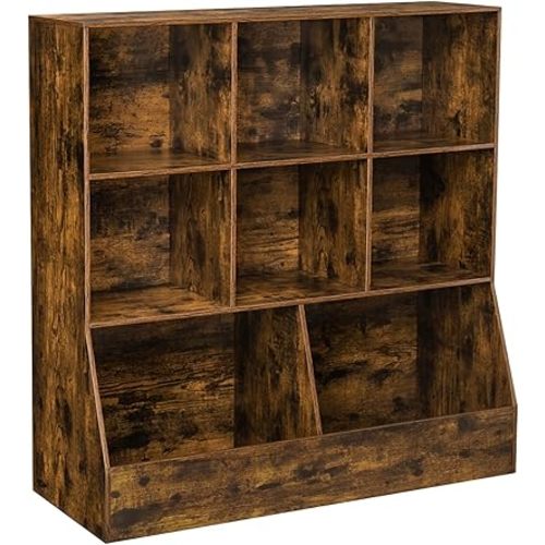 DINZI LVJ Toy Storage Organizer, Kids Bookshelf, Wood Toy Storage Cabinet, 8 Cubby Children Bookcase, Toddler Book Toy Shelf for Playroom, Bedroom, Nursery, Hallway, School, 39.4" Long, Rustic Brown