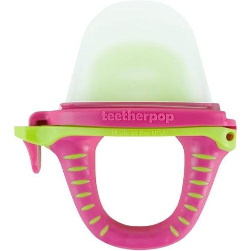 Teetherpop Fillable Silicone Teether for Babies – Breastmilk Popsicle Molds for Teething with Spill-Proof Sippy Slits – Freezable Baby Teethers for Liquids & Purées - Cool Teething Relief (PinkLimon)
