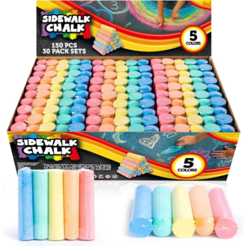 Joyfy 150PCS Washable Sidewalk Chalks,Giant Box Non-Toxic Jumbo Washable Chalk for Outdoor Art Play, Playground,5 Colors
