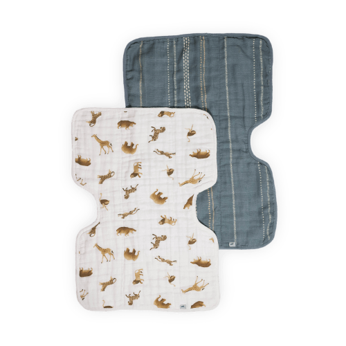 Organic Cotton Muslin Burp Cloth 2 Pack - Animal Crackers + Stillwater Stitch