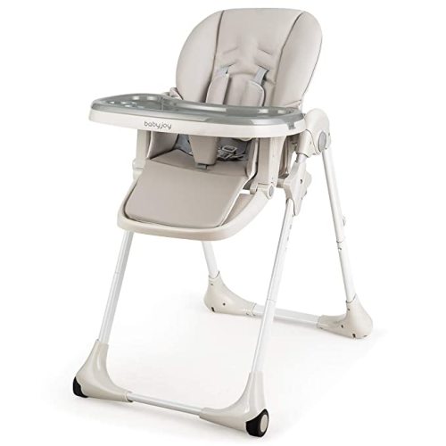 BABY JOY Convertible High Chair for Babies & Toddlers, Height Adjustable, Grow & Go High Chair w/Recline & Footrest, Removable Double Tray, Portable Baby Dinning Chair with Wheels (Light Gray)