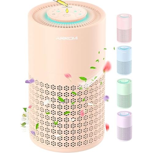 AIRROMI Air Purifier for Bedroom with HEPA 3-in-1 Filter, Pet Air Purifier for Home Cat Pee Smell, Covers Upto 990 Ft², Quiet 360°intake Air Cleaner for pet hair,allergies,Dust,Smoke A2001 Orange