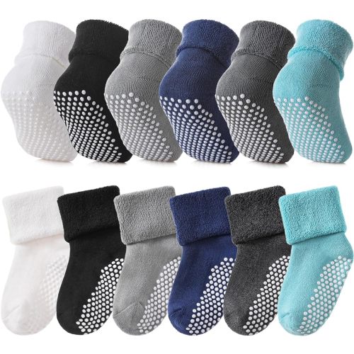 Non SLIP : Baby Socks Infant Toddlers Kids Non Slip Warm Thick Cotton Ankle Crew Socks with Grippers