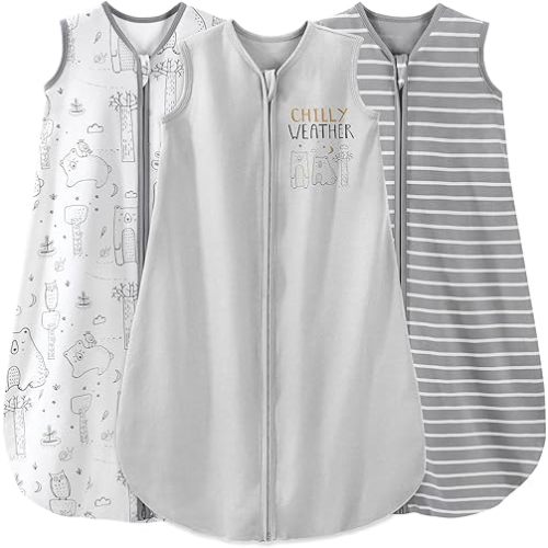 Yoofoss Baby Sleep Sack 0-6 Months Baby Wearable Blanket 100% Cotton 2-Way Zipper TOG 0.5 Toddler Sleeping Sack 3 Pack, Lightweight Sleep Sacks for Babies