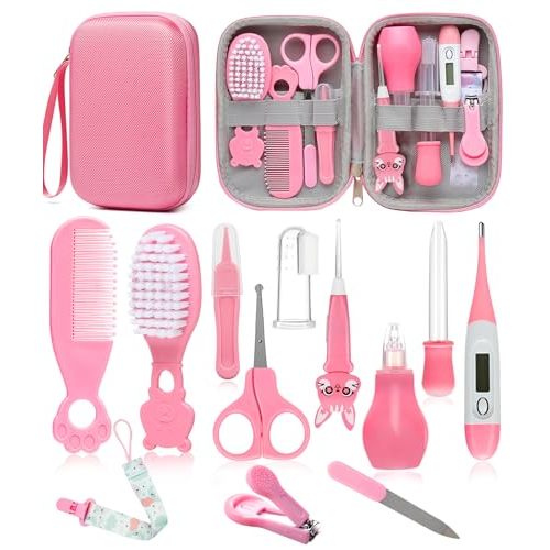 Baby Healthcare and Grooming Kit, Safety Newborn Nursery Baby Care Kit, with Hair Brush Comb, Nail Clipper, Thermometer, Pacifier Clip, Baby Registry Search, Baby Girl Boy Newborn Essentials