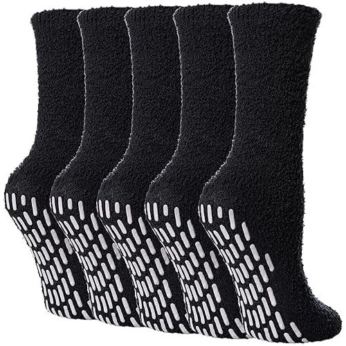 Yebing Non Slip Hospital Socks for Women with Grips Fuzzy Cozy Anti Skid Slipper Socks Winter Warm Soft Fluffy Sleep Socks