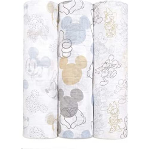 aden + anais Disney Baby Swaddle Blanket, Boutique Muslin Blankets for Girls & Boys, Baby Receiving Swaddles, Ideal Newborn & Infant Swaddling Set, Perfect Shower Gifts, 3 Pack, Mickey + Minnie
