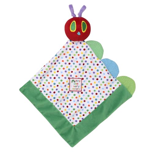 Baby Starters The Very Hungry Caterpillar Snuggle Blanket with Rattle and Crinkle, Green with Colorful Dot, 10 inch Square