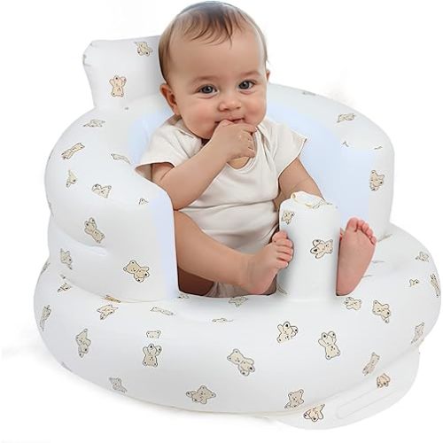Inflatable Baby Seat for Babies 3 Months & Up, Baby Floor Seats for Sitting Up, Baby Seats for Infants, Blow Up Baby Chair with Built in Air Pump - Bear