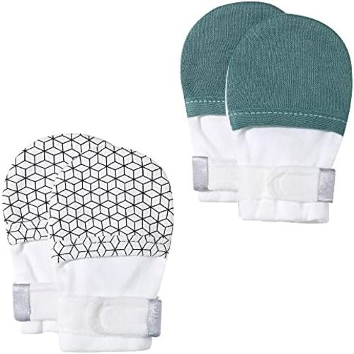 HAPIU Baby No Scratch Mittens Stay On, 100% Cotton Breathable, Adjustable Infant Gloves for Boys Girls, Newborn - 12 M