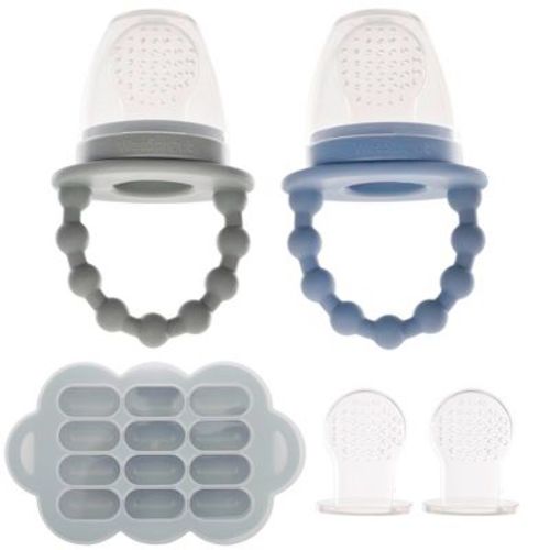 Weesprout Silicone Baby Food Feeders + Freezer Tray For Batch Prep - Set Of 2 (matte Pink, Off White) + Matte Pink Tray