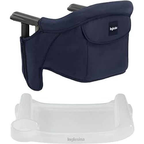 Inglesina Fast Table Chair (Navy) + Fast Dining Tray Plus - High Chair for Babies & Toddlers 6-36 Months - Fits Tables 0.8'' to 3.5'' Thick - Portable Design - Includes Carry Bag - BPA Free