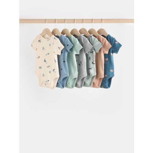 Teal Blue Baby 100% Cotton Bodysuits 7 Pack