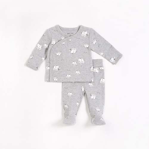 Elephant Family Print on Heather Grey Take Me Home Set, 3 mon.