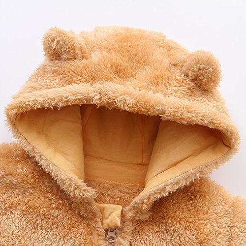 Newborn Baby Snowsuit Fleece Lined Onesie Outfits Warm Hooded Romper for Infant - 3-6M - Footed-brown