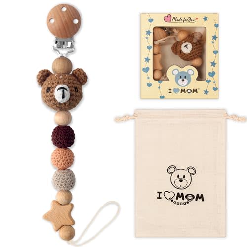 LSTRAGY Pacifier Clip, Cute Animal Pacifier Holder Clip for Boys and Girls, Most Pacifiers, Baby Teethers, Baby Shower and Baby Essentials(Bear)