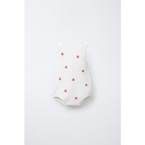 EMBROIDERED FLORAL KNIT ROMPER - Ecru | ZARA United States