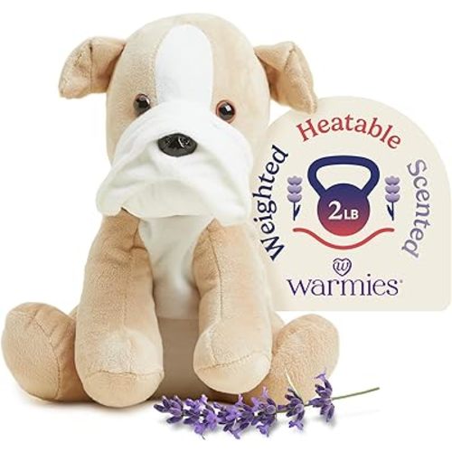 Warmies Microwavable & Weighted Stuffed Animals, Bull Dog - Heated Stuffed Animal Plushie for Warmth & Comfort - Cute Soft Plush Toys for Adults & Children (Boys, Girls, Babies & Toddlers)