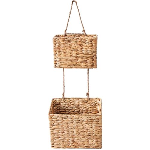 Woven Water Hyacinth Hanging Basket 2-Tiered Storage Baskets Hanging Organizer Hanging Wall Basket for Home,Pantry,Garden, Office Organization (Water Hyacinth)