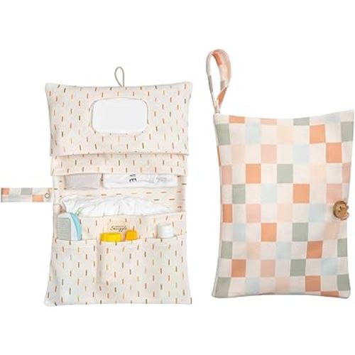 Baby Diaper Bag Organizer, Portable Baby Essentials Storage Pouch for Parents and Caregivers, Organizer Insert for Stroller and Handbag, Machine Washable (Gingham)
