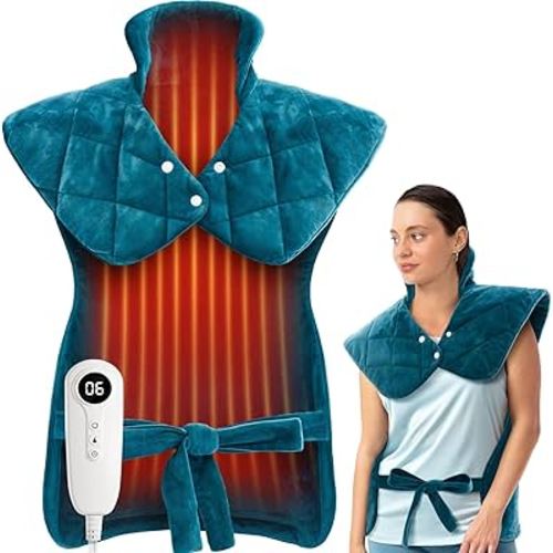 Weighted Electric Heating Pad for Neck, Shoulders and Back Pain Relief | Father's Day Gifts for Dad Husband,Gifts for Men Women, Birthday, Christmas | Fast Heating, 6 Heat Settings, 4 Timers, Auto‑Off