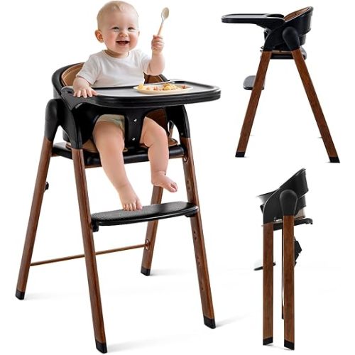 Convertible High Chairs for Babies & Toddlers. 5-in-1 Adjustable High Chair with Removable Tray, Easy to Clean, Portable (Black Brown)